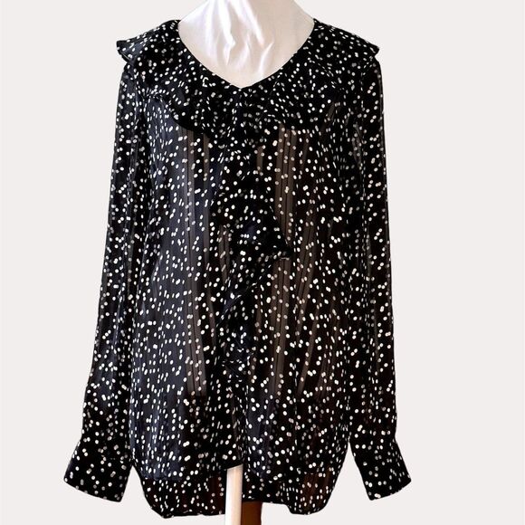 Isaac Mizrahi IMNYC Sheer Chiffon Ruffle Polka Dot Blouse Top S - Picture 1 of 6